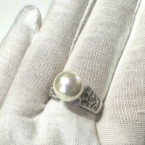925 Sterling Silver Pearl Ring with Crystal Accents - Size 8